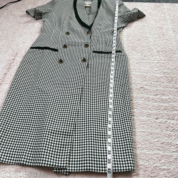 Vintage Green Cream Gingham Blazer Dress Double Breasted Size 10/12 Fall Office - Picture 7 of 12